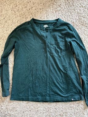 Dickies Lg Sleeve Dark Forest Green Vintage Y2K Heavyweight Henley Large Tagless